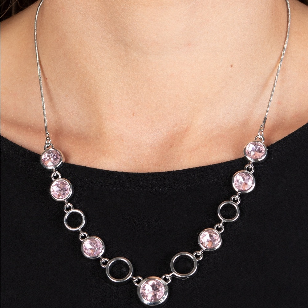 NEW Formal Pink & Silver Diamond Rhinestone Necklace & Earrings Jewelry Set